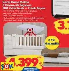 GARAJ HOME MELİNA 5 ÇEKMECELİ BÜYÜYEN MDF ÇITALI BEŞİK + YATAK BEYAZ